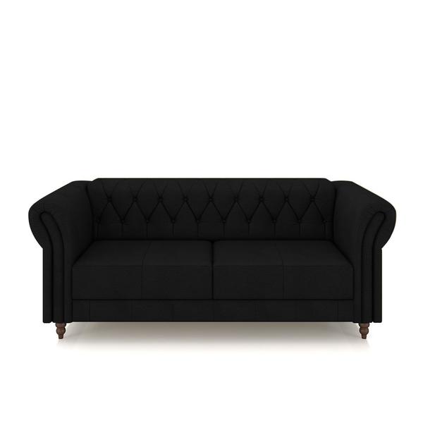 Imagem de Conjunto Sala de Estar 1 Sofá Living 220cm e 1 Poltrona Stanford Chesterfield Pés Madeira Couro Preto G58 - Gran Belo