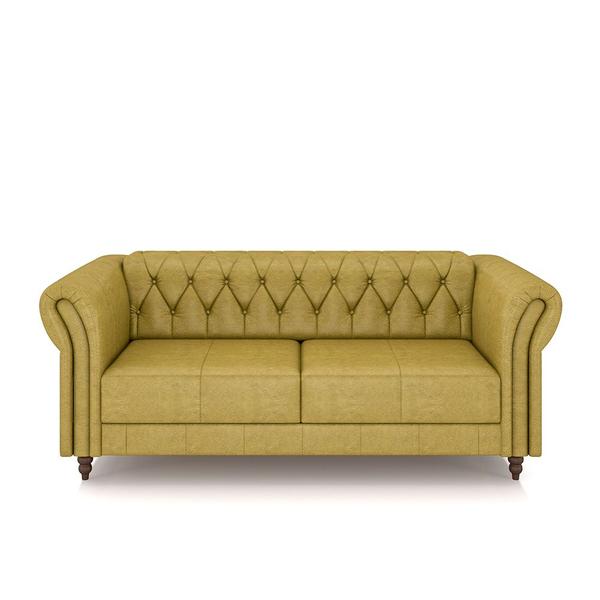 Imagem de Conjunto Sala de Estar 1 Sofá Living 220cm e 2 Poltronas Stanford Chesterfield Pés Madeira Couro Bege Manchado G58 - Gran Belo