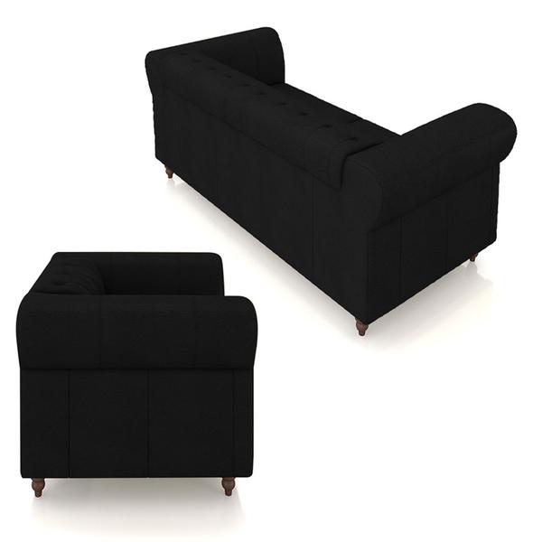 Imagem de Conjunto Sala de Estar 1 Sofá Living 220cm e 2 Poltronas Stanford Chesterfield Pés Madeira Couro Preto G58 - Gran Belo