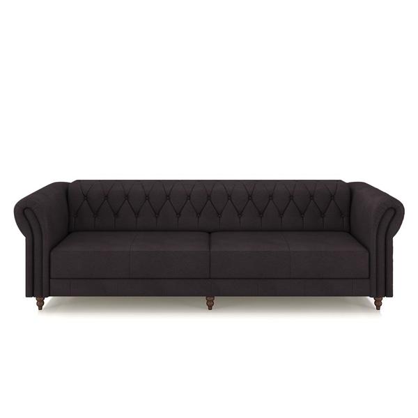 Imagem de Conjunto Sala de Estar 1 Sofá Living 240cm e 1 Poltrona Stanford Chesterfield Pés Madeira Couro Borgonha G58 - Gran Belo