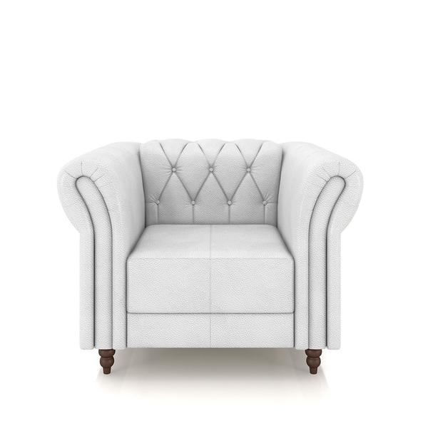 Imagem de Conjunto Sala de Estar 1 Sofá Living 240cm e 2 Poltronas Stanford Chesterfield Pés Madeira Couro Branco G58 - Gran Belo