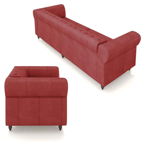 Imagem de Conjunto Sala de Estar 1 Sofá Living 240cm e 2 Poltronas Stanford Chesterfield Pés Madeira Couro Vermelho G58 - Gran Belo