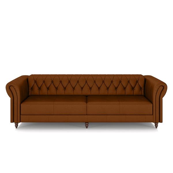 Imagem de Conjunto Sala de Estar 1 Sofá Living 260cm e 1 Poltrona Stanford Chesterfield Pés Madeira Couro Caramelo G58 - Gran Belo