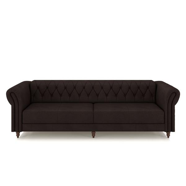 Imagem de Conjunto Sala de Estar 1 Sofá Living 260cm e 1 Poltrona Stanford Chesterfield Pés Madeira Couro Marrom G58 - Gran Belo