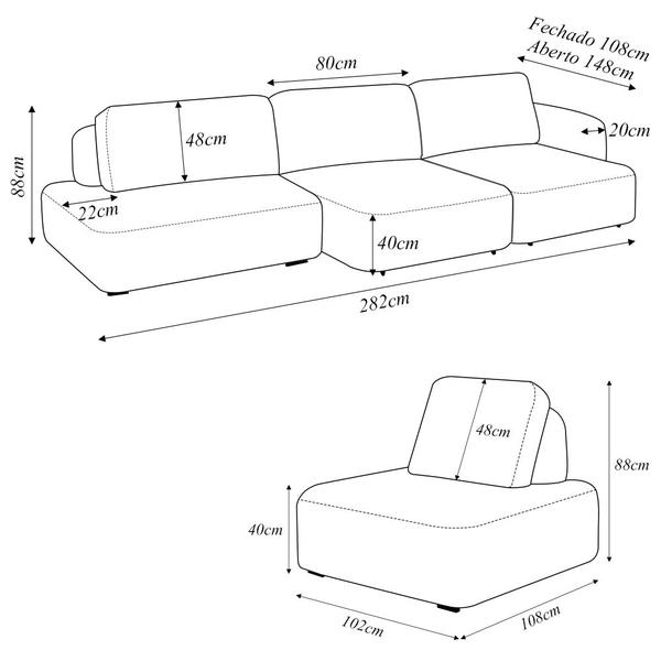 Imagem de Conjunto Sala de Estar 1 Sofá Retrátil Modulado 342cm e 2 Poltronas Santiago Bouclê Branco G89 - Gran Belo