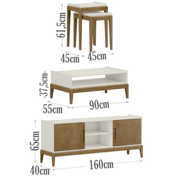 Imagem de Conjunto Sala de Estar 3 Pç MDF/Madeira Milao 1 Off White Freijo FNT