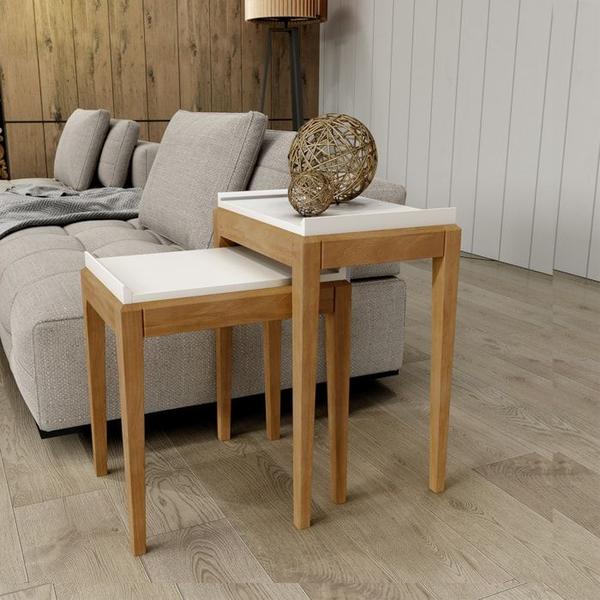 Imagem de Conjunto Sala de Estar 5 Pç MDF/Madeira Milao 3 Off White Freijo FNT