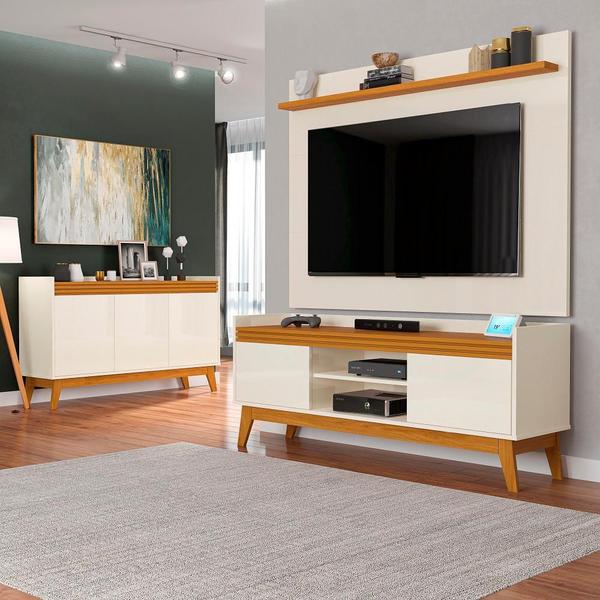 Imagem de Conjunto Sala de Estar Buffet e Rack com Painel Ripado 136cm