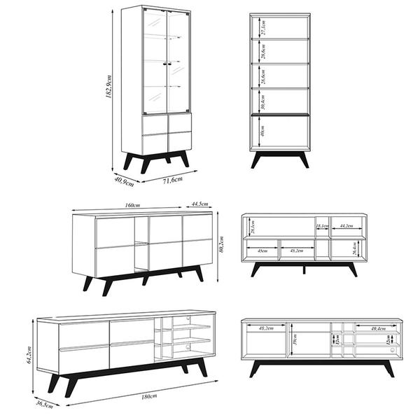 Imagem de Conjunto Sala de Estar completo Cristaleira Buffet Aparador Mesa de Centro e Bancada Decorativa Sancho Off White G73 - Gran Belo