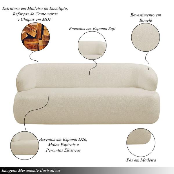 Imagem de Conjunto Sala de Estar Decorativo Charlote 1 Poltrona Namoradeira 150cm 1 Poltrona Base Fixa com Puff Bouclê Bege G88 - Gran Belo