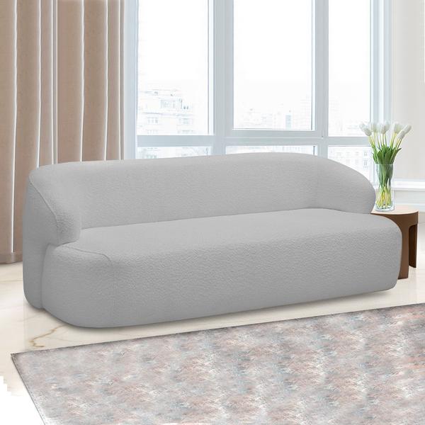 Imagem de Conjunto Sala de Estar Decorativo Charlote 1 Sofá 180cm 2 Lugares 1 Poltrona Base Fixa com Puff Bouclê Cinza G88 - Gran Belo