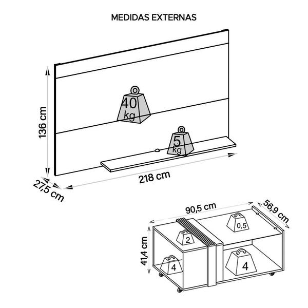 Imagem de Conjunto Sala De Estar Painel Para TV Com Mesa Malha Caemmun