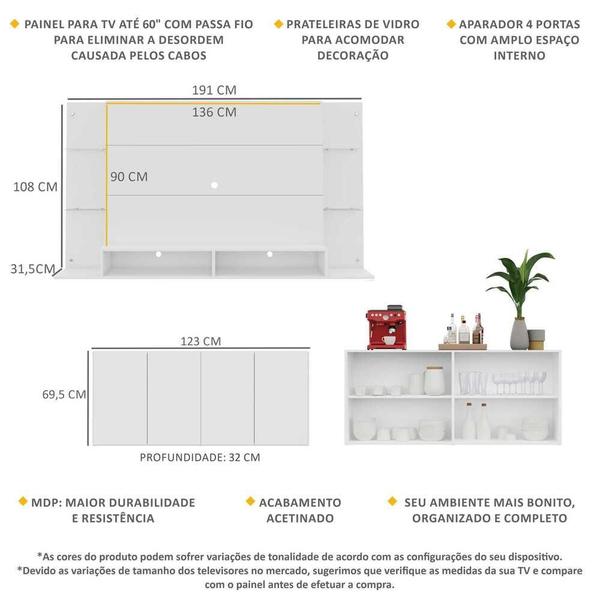 Imagem de Conjunto Sala de Estar Painel TV 60" e Aparador Helena Multimóveis Branco