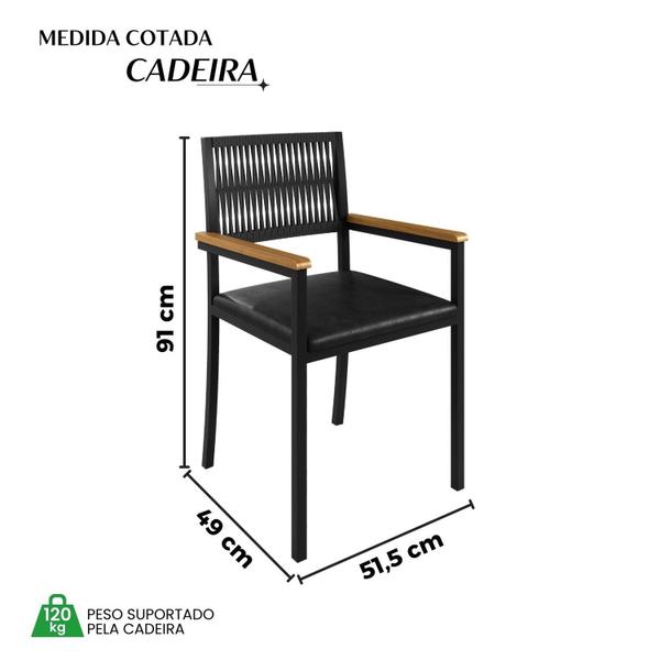 Imagem de Conjunto Sala de Jantar 04 Cadeiras Barcelona com Braço Mesa Redonda 120cm Tampo Mdf Roma Preto