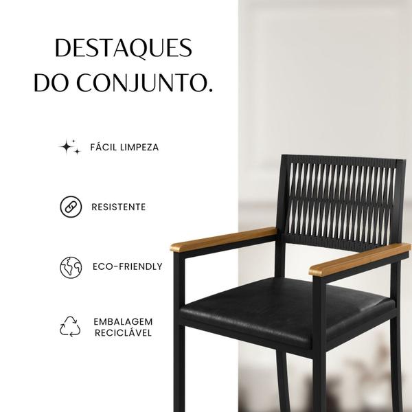 Imagem de Conjunto Sala de Jantar 04 Cadeiras Barcelona com Braço Mesa Redonda 120cm Tampo Mdf Roma Preto