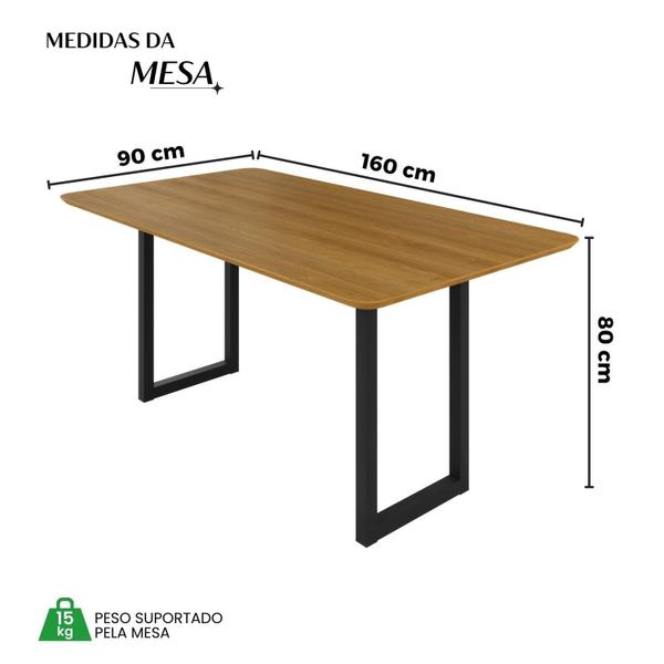 Imagem de Conjunto Sala de Jantar 06 Cadeiras Madri Mesa Retangular 160x90 Tampo Madeira Mdf Itália Preto