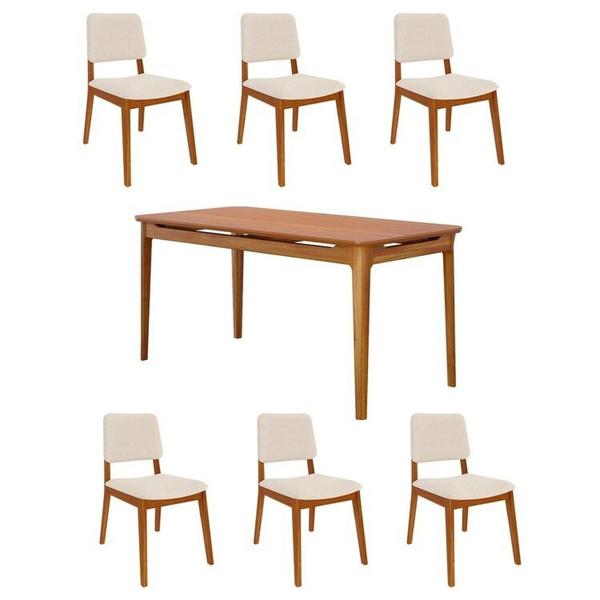 Imagem de Conjunto Sala de Jantar 1 Mesa 160cm 6 Cadeiras Estofadas Miriti Cabecasamadeiramadeira