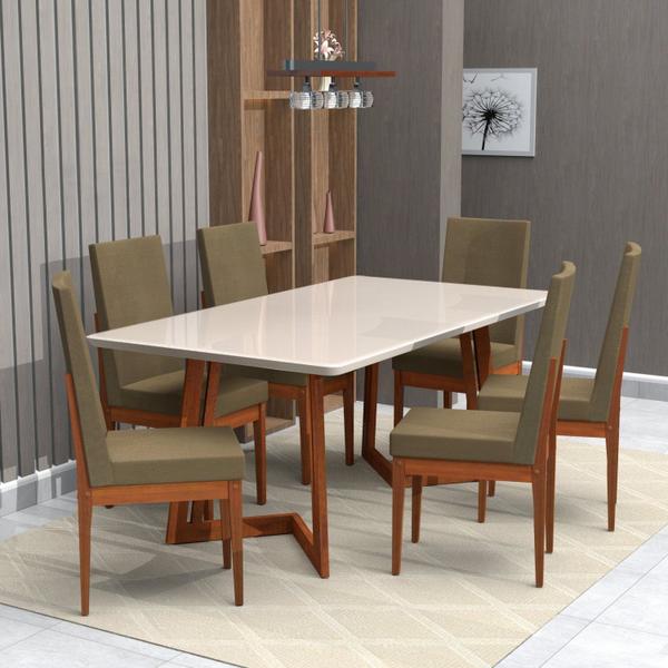 Imagem de Conjunto Sala de Jantar 6 Lugares com Mesa e Cadeira em Veludo 160x90cm A104 Móveis Meneghetti