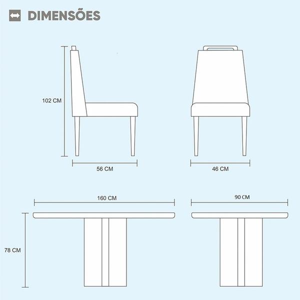 Imagem de Conjunto Sala de Jantar 6 Lugares Mesa Lisy e 6 Cadeiras Safira Móveis Mix