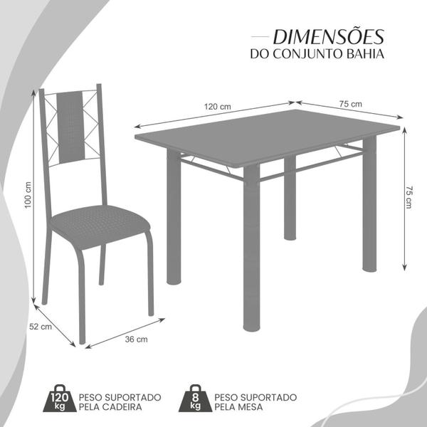 Imagem de Conjunto Sala de Jantar Bahia Mesa Tubo 120x75cm Tampo Madeira com 4 Cadeiras