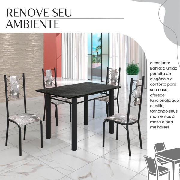 Imagem de Conjunto Sala de Jantar Bahia Mesa Tubo 120x75cm Tampo Pedra Ardósia Indiana com 4 Cadeiras