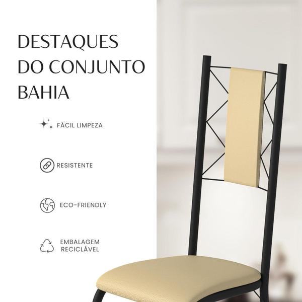 Imagem de Conjunto Sala de Jantar Bahia Mesa Tubo 120x75cm Tampo Pedra Ardósia Indiana com 4 Cadeiras