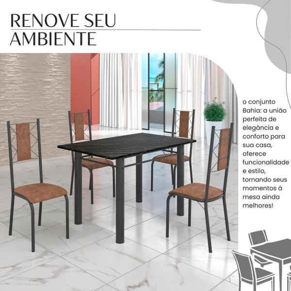 Imagem de Conjunto Sala de Jantar Bahia Mesa Tubo 120x75cm Tampo Pedra Ardósia Indiana com 4 Cadeiras