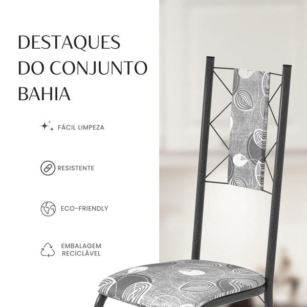 Imagem de Conjunto Sala de Jantar Bahia Mesa Tubo 120x75cm Tampo Pedra com 4 Cadeiras