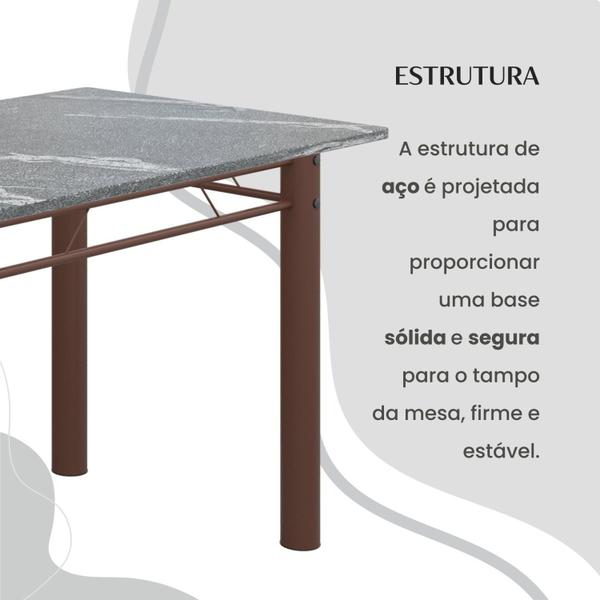 Imagem de Conjunto Sala de Jantar Bahia Mesa Tubo 120x75cm Tampo Pedra Granito Topázio com 4 Cadeiras