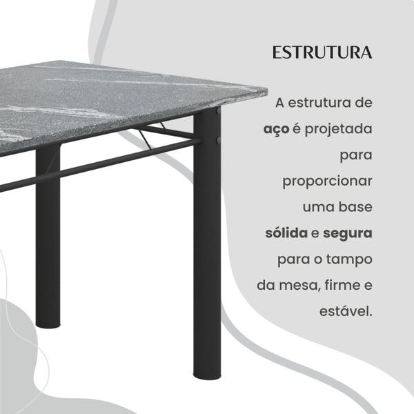 Imagem de Conjunto Sala de Jantar Bahia Mesa Tubo 120x75cm Tampo Pedra Granito Topázio com 4 Cadeiras