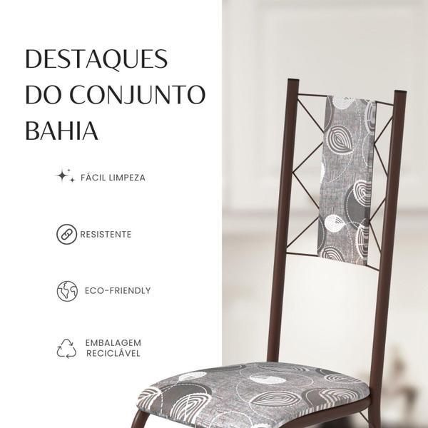 Imagem de Conjunto Sala de Jantar Bahia Mesa Tubo 140x75cm Tampo Madeira Indiano com 6 Cadeiras