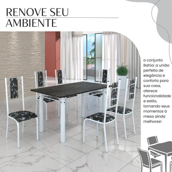 Imagem de Conjunto Sala de Jantar Bahia Mesa Tubo 140x75cm Tampo Pedra Ardósia Indiana com 6 Cadeiras