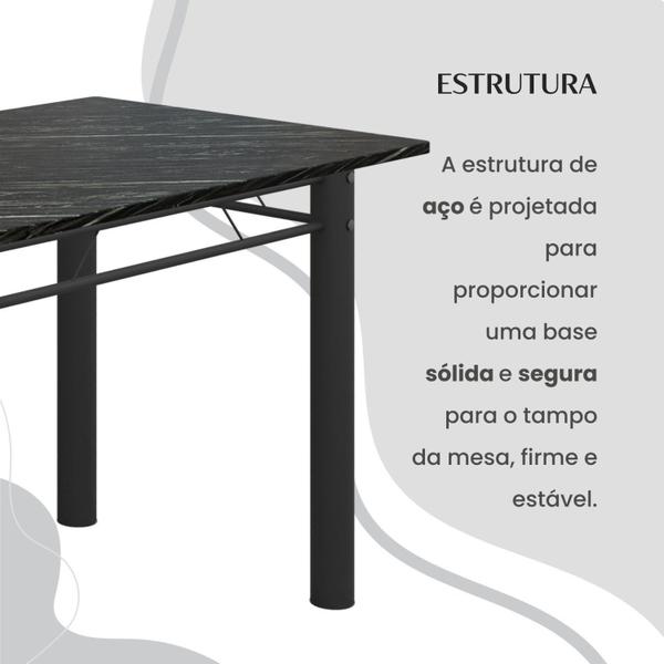 Imagem de Conjunto Sala de Jantar Bahia Mesa Tubo 140x75cm Tampo Pedra Ardósia Indiana com 6 Cadeiras