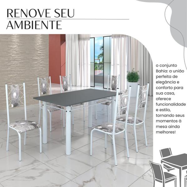 Imagem de Conjunto Sala de Jantar Bahia Mesa Tubo 140x75cm Tampo Pedra com 6 Cadeiras