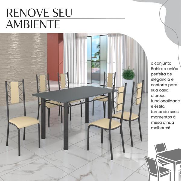 Imagem de Conjunto Sala de Jantar Bahia Mesa Tubo 140x75cm Tampo Pedra com 6 Cadeiras