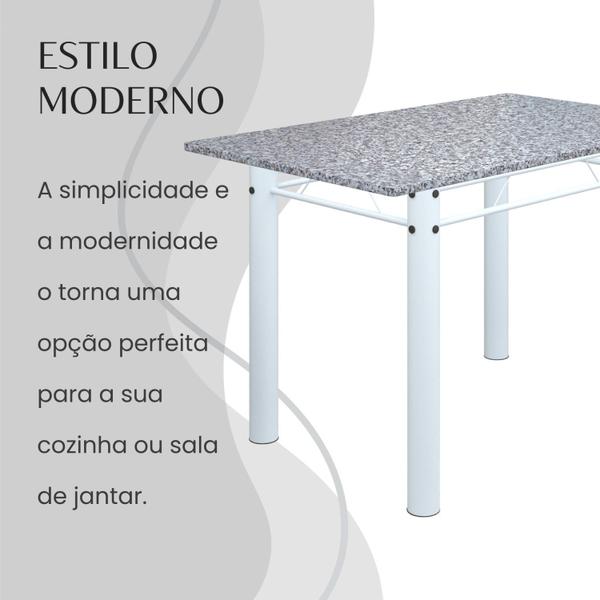 Imagem de Conjunto Sala de Jantar Bahia Mesa Tubo 140x75cm Tampo Pedra Granito com 6 Cadeiras Creme/Branco