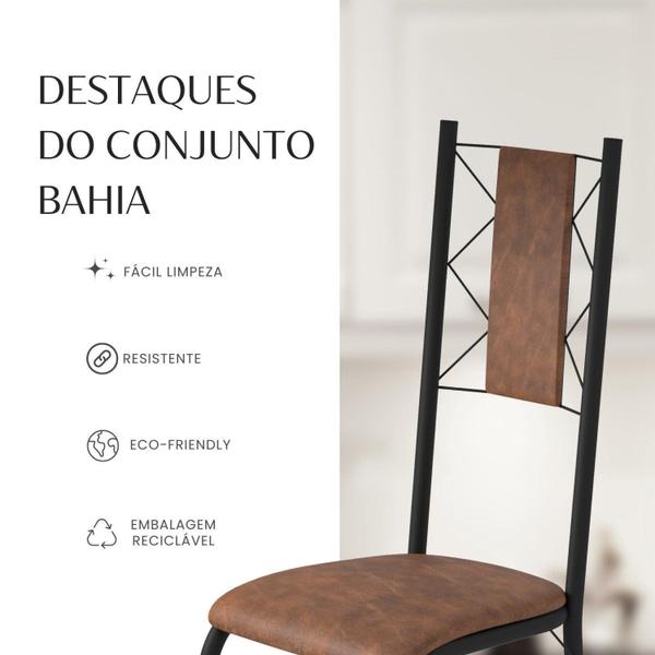 Imagem de Conjunto Sala de Jantar Bahia Mesa Tubo 140x75cm Tampo Pedra Granito com 6 Cadeiras Marrom/Preto Fosco