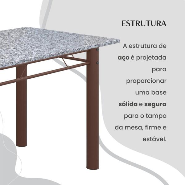 Imagem de Conjunto Sala de Jantar Bahia Mesa Tubo 140x75cm Tampo Pedra Granito com 6 Cadeiras Paraopeba/Marrom