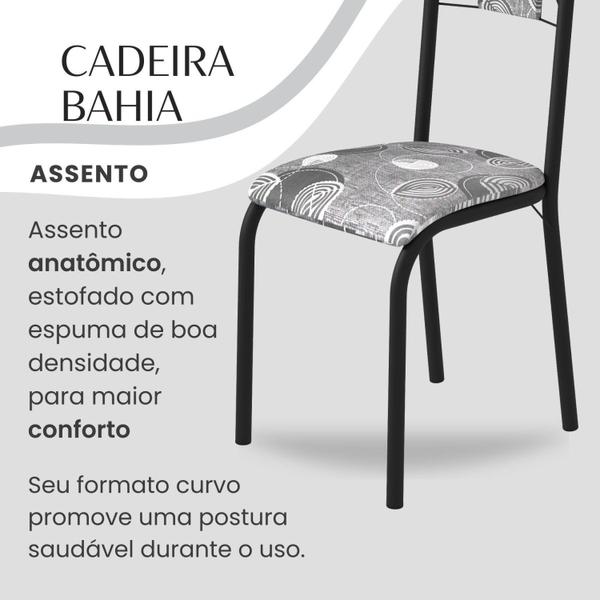 Imagem de Conjunto Sala de Jantar Bahia Mesa Tubo 140x75cm Tampo Pedra Granito com 6 Cadeiras Paraopeba/Preto Fosco