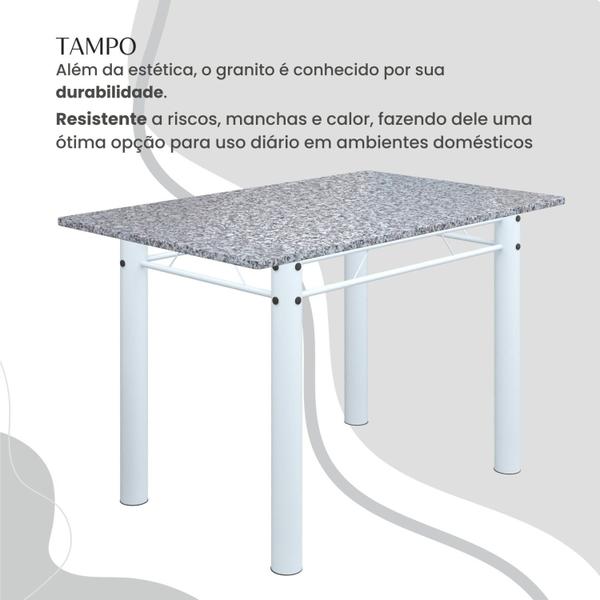 Imagem de Conjunto Sala de Jantar Bahia Mesa Tubo 140x75cm Tampo Pedra Granito com 6 Cadeiras Preto Floral/Branco