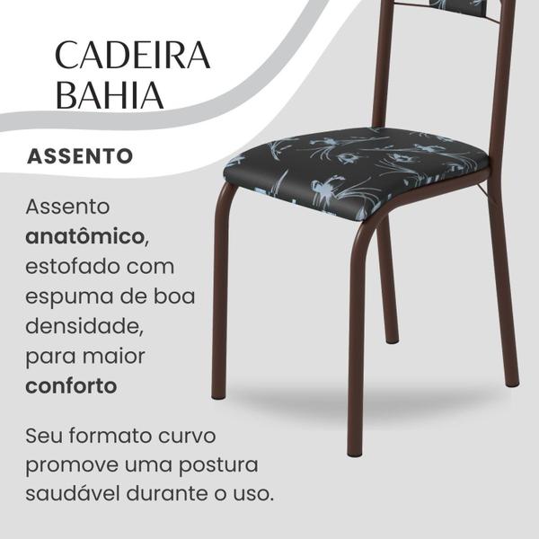 Imagem de Conjunto Sala de Jantar Bahia Mesa Tubo 140x75cm Tampo Pedra Granito com 6 Cadeiras Preto Floral/Marrom