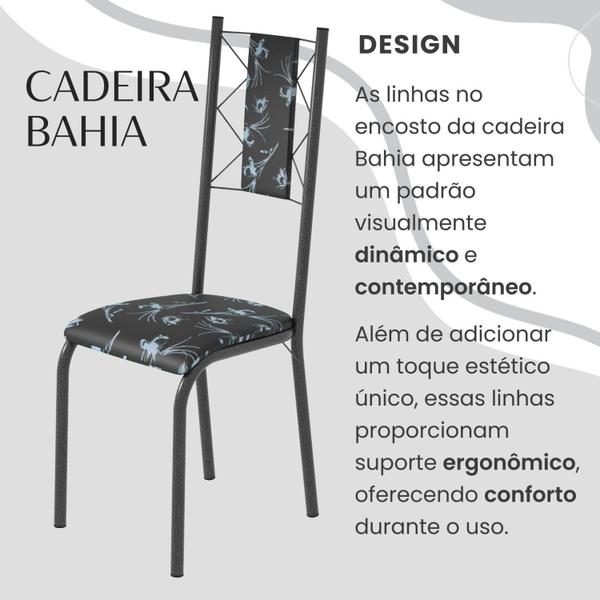 Imagem de Conjunto Sala de Jantar Bahia Mesa Tubo 140x75cm Tampo Pedra Granito com 6 Cadeiras Preto Floral/Prata