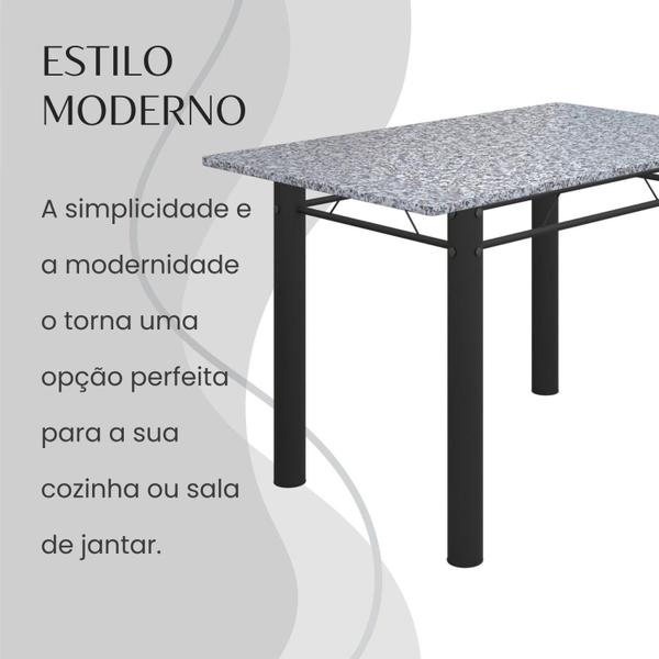 Imagem de Conjunto Sala de Jantar Bahia Mesa Tubo 140x75cm Tampo Pedra Granito com 6 Cadeiras Preto Floral/Preto Fosco