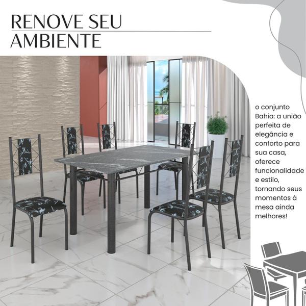 Imagem de Conjunto Sala de Jantar Bahia Mesa Tubo 3" 140x75cm Tampo Pedra Granito Topázio com 6 Cadeiras