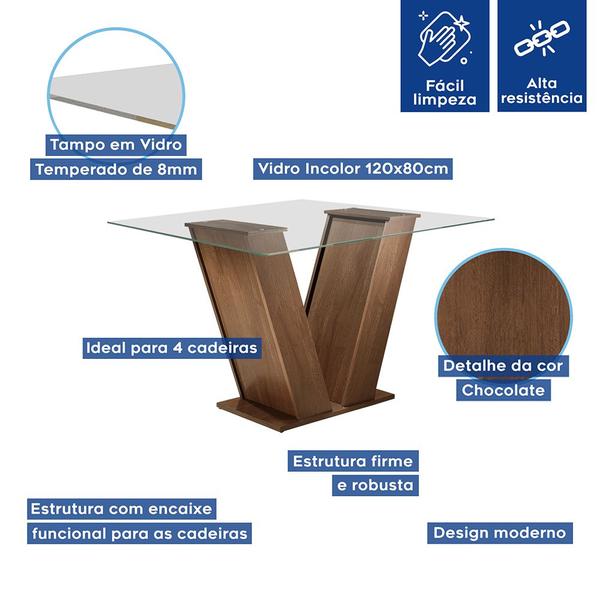 Imagem de Conjunto Sala de Jantar Classic Mesa Chocolate com 6 Cadeiras de Jantar Estofadas - Suede Marrom