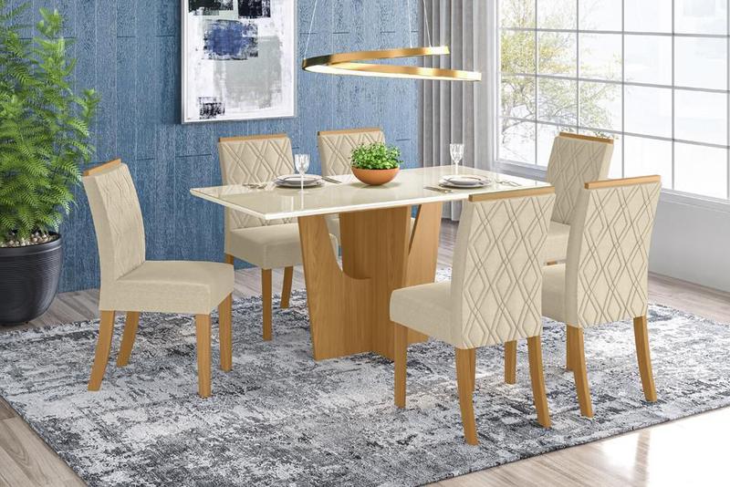 Imagem de Conjunto Sala de Jantar com Mesa Vertice 1600 e 6 Cadeiras Vita Linho - FdECOR