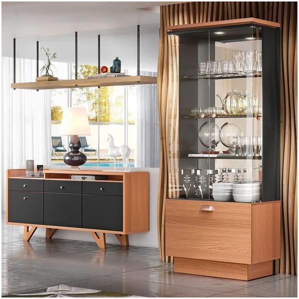 Imagem de Conjunto Sala De Jantar Cristaleira Aruan E Buffet Ellora H01 Nature/preto