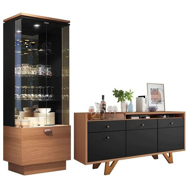 Imagem de Conjunto Sala De Jantar Cristaleira Aruan E Buffet Ellora H01 Nature/preto