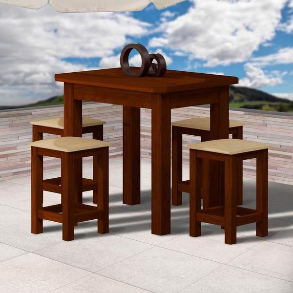 Imagem de Conjunto Sala De Jantar Madeira Maciça Safira Com 4 Lugares Estofados Castanho Shop JM