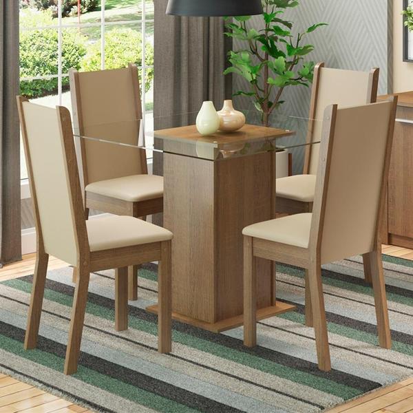 Conjunto Sala de Jantar Madesa Aline Mesa Tampo de Vidro com 4 Cadeiras Conjunto Sala de Jantar Madesa Aline Mesa Tampo de Vidro com 4 Cadeiras
